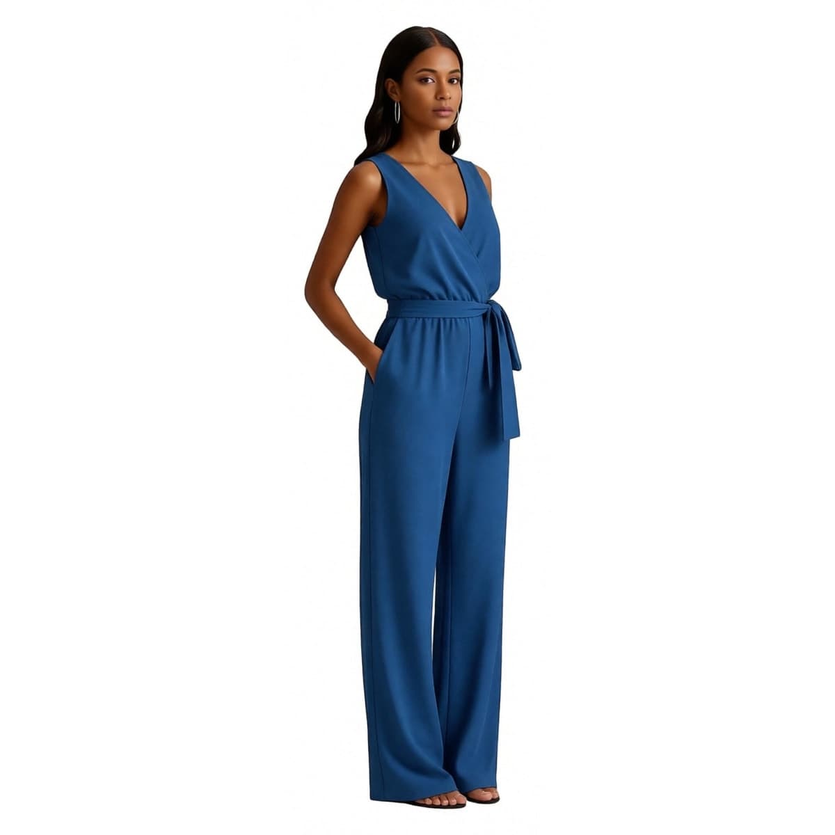 DeftSharp 2025 Women's Sexy Cocktail Party Clubwear Casual Working Rompers Club Back Zip Belt Long Jumpsuit, Party Outfits 418 Blue, Large thumbnail 2