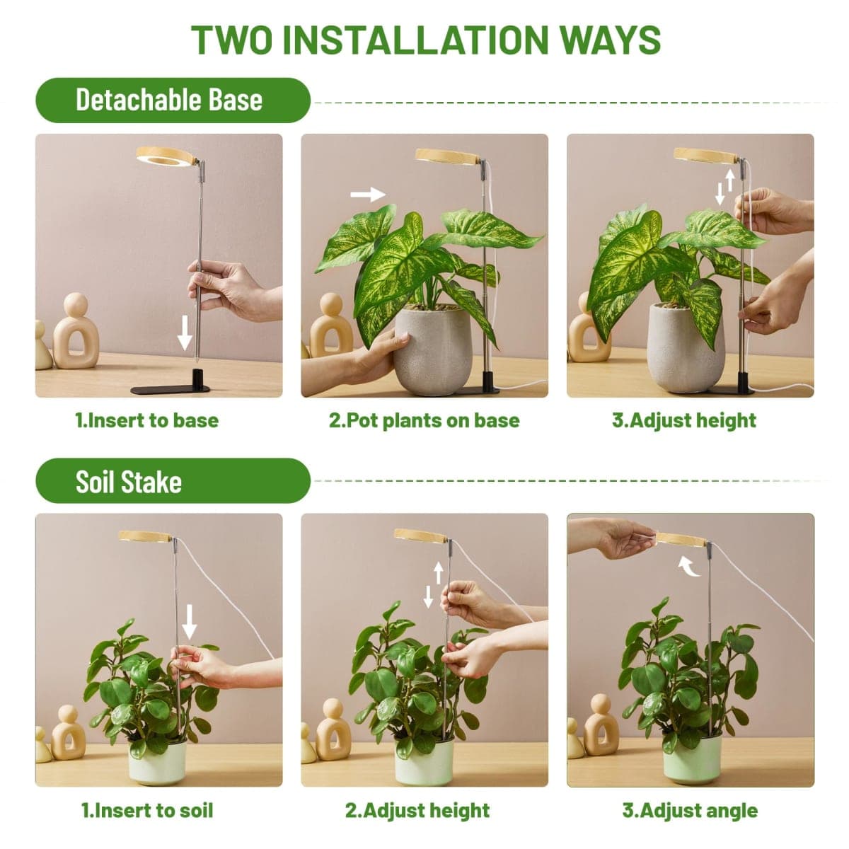 Grow Light for Indoor Plants, Full Spectrum Halo Plant Grow Light with Base, Height Adjustable Plant Growing Lamp with Auto On/Off Timer 4/8/12H, 4 Dimmable Brightness, for Small Plants, White thumbnail 4