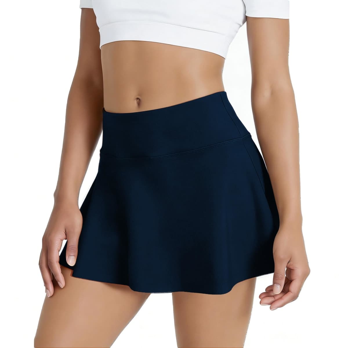 Shdykj Women Tennis Workout Skirts High Waisted Athletic Skirt with Inner Shorts Pockets,Soft Lightweight Golf Running Skirt, Navy, Small thumbnail 2