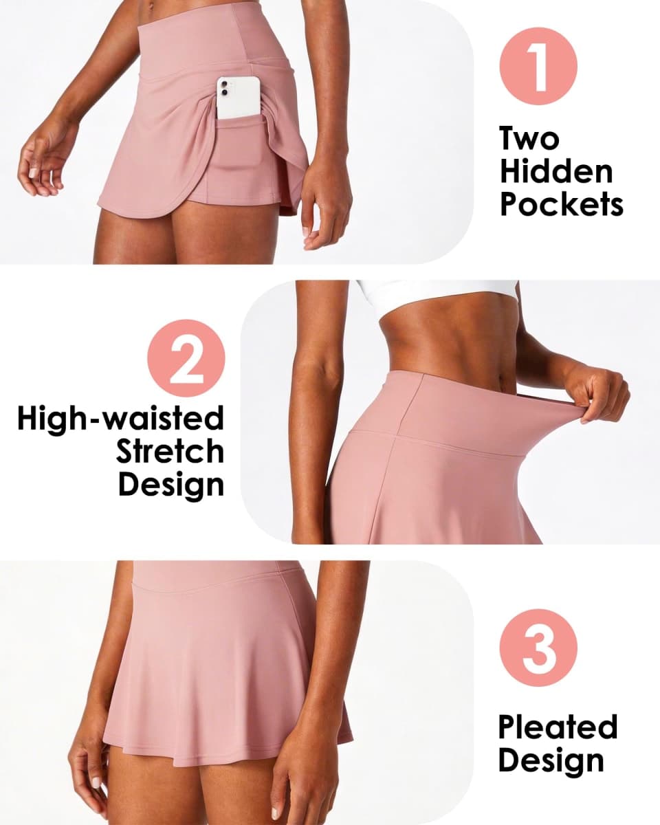 Shdykj Women Tennis Workout Skirts High Waisted Athletic Skirt with Inner Shorts Pockets,Soft Lightweight Golf Running Skirt, Navy, Small thumbnail 5