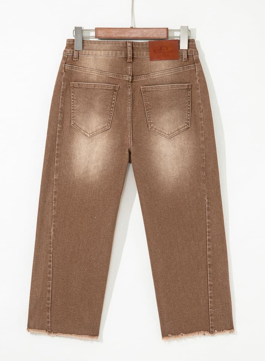 Sidefeel Women's High Waisted Jeans Stretchy Wide Leg Raw Hem Capri Pants Size 12 Brown thumbnail 5