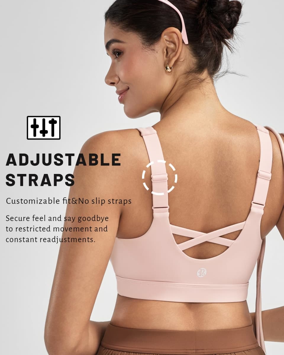 RUNNING GIRL Sports Bras for Women High Support, Adjustable Straps High Impact Sports Bras with Sewn in Pads Workout Bra(3167 Pink Peony S) thumbnail 2