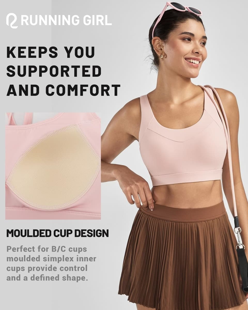 RUNNING GIRL Sports Bras for Women High Support, Adjustable Straps High Impact Sports Bras with Sewn in Pads Workout Bra(3167 Pink Peony S) thumbnail 4