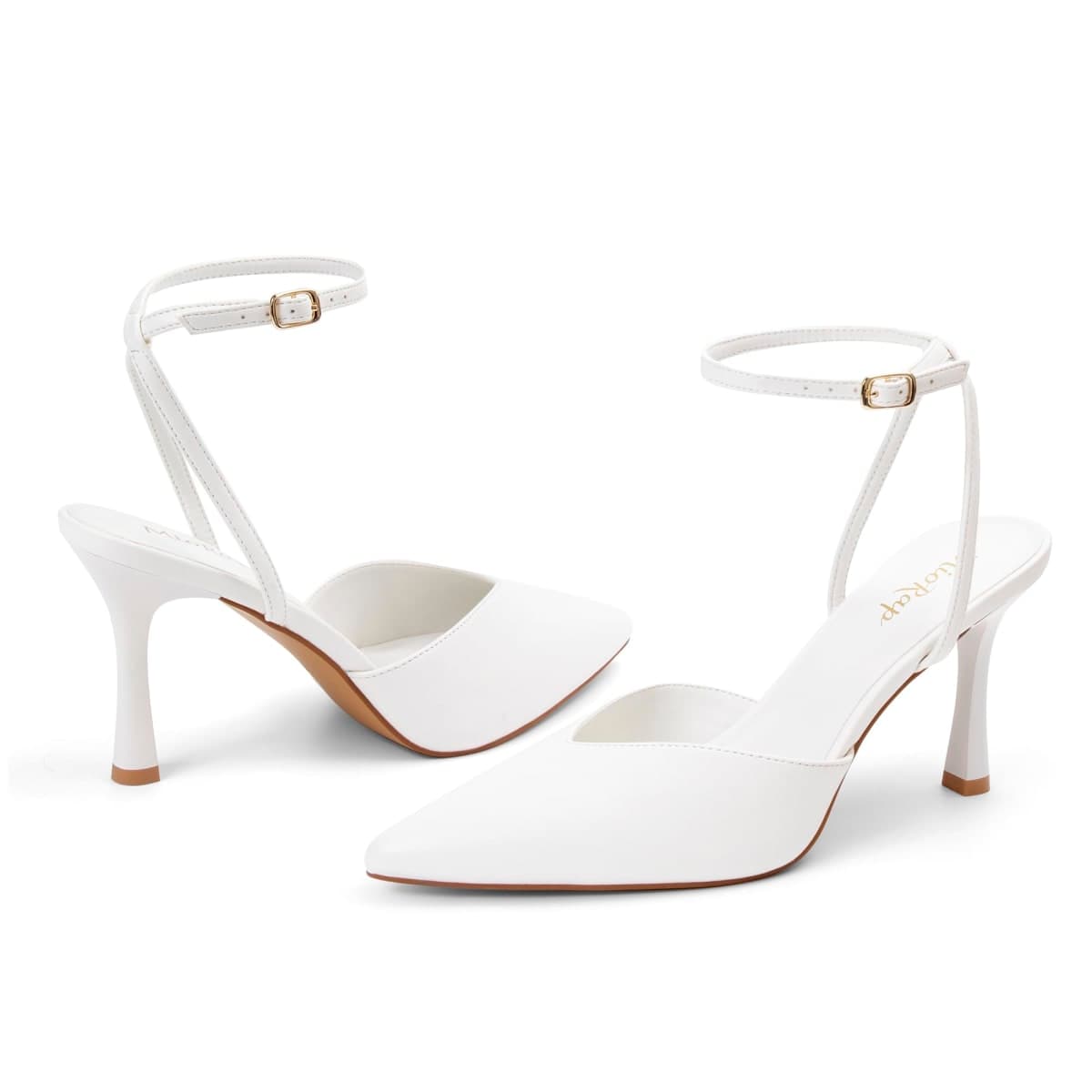 Miorap Closed Pointed Toe Kitten Slingback Heels for Women Ankle Strap Pumps Wedding Party Dressy Comfort Shoes, White, 8.5 thumbnail 5