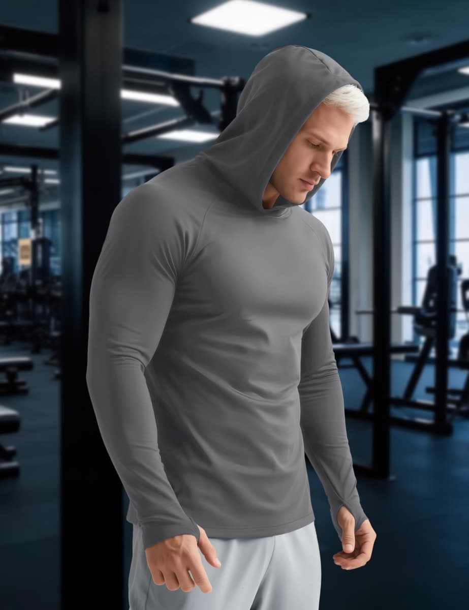 MAGCOMSEN Mens Long Sleeve Hoodie Sun Shirts UV Protection with Hooded Quick Dry Athletic Workout Shirts Dark Grey XL thumbnail 2
