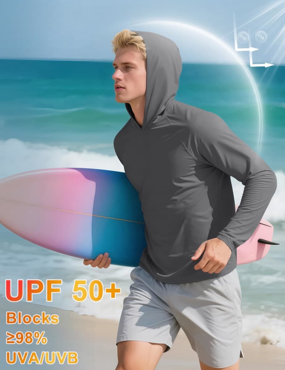 MAGCOMSEN Mens Long Sleeve Hoodie Sun Shirts UV Protection with Hooded Quick Dry Athletic Workout Shirts Dark Grey XL thumbnail 3