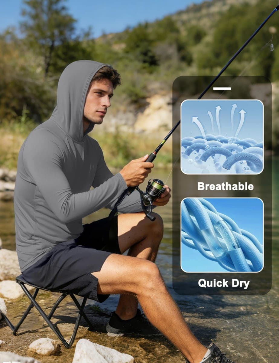 MAGCOMSEN Mens Long Sleeve Hoodie Sun Shirts UV Protection with Hooded Quick Dry Athletic Workout Shirts Dark Grey XL thumbnail 4
