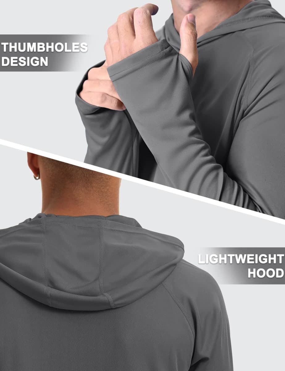 MAGCOMSEN Mens Long Sleeve Hoodie Sun Shirts UV Protection with Hooded Quick Dry Athletic Workout Shirts Dark Grey XL thumbnail 5