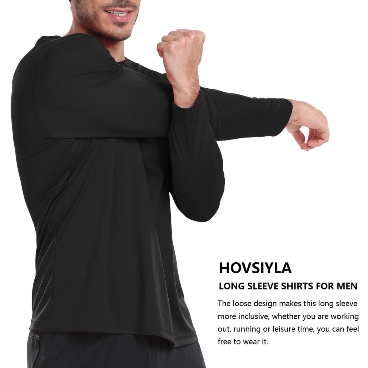 HovSiyla Long Sleeve Shirts for Men Moisture Wicking Mens Tee Shirts Workout Sun Protection T Shirt for Running, 5 Pack Black, Medium thumbnail 3