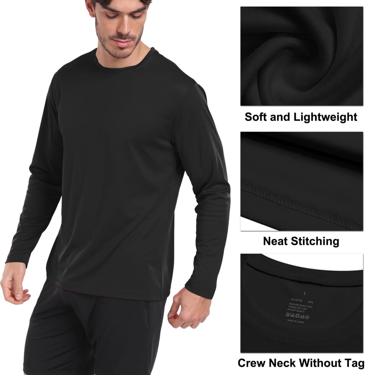 HovSiyla Long Sleeve Shirts for Men Moisture Wicking Mens Tee Shirts Workout Sun Protection T Shirt for Running, 5 Pack Black, Medium thumbnail 4