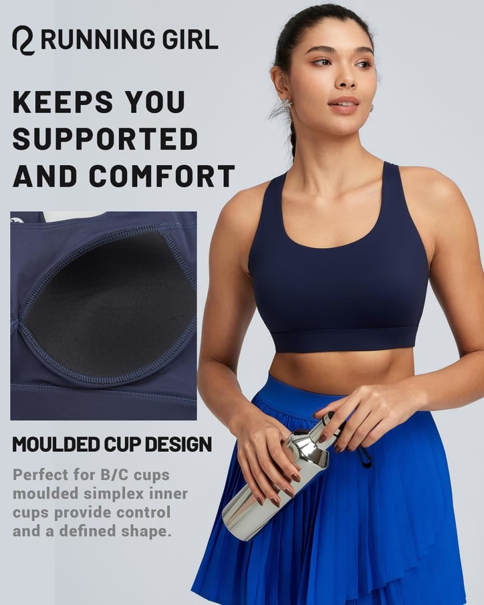 RUNNING GIRL Sports Bras for Women High Support, Adjustable Straps High Impact Sports Bras with Sewn in Pads Workout Running Bra(3173 Inky Blue S) thumbnail 4