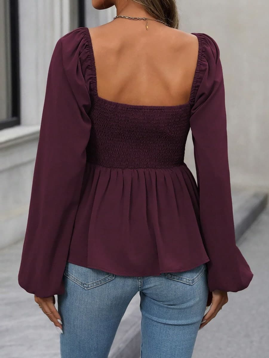 FOTKLAX Women's Long Sleeve Blouse Top, Maroon, X-Large thumbnail 2