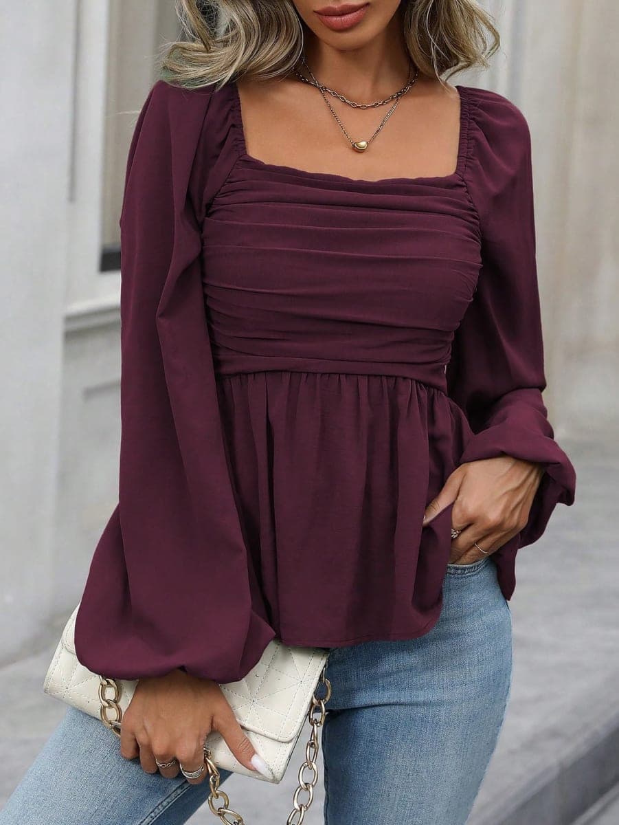 FOTKLAX Women's Long Sleeve Blouse Top, Maroon, X-Large thumbnail 4