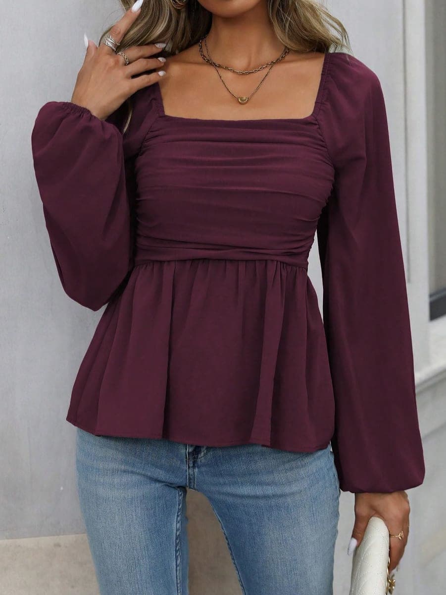 FOTKLAX Women's Long Sleeve Blouse Top, Maroon, X-Large thumbnail 5