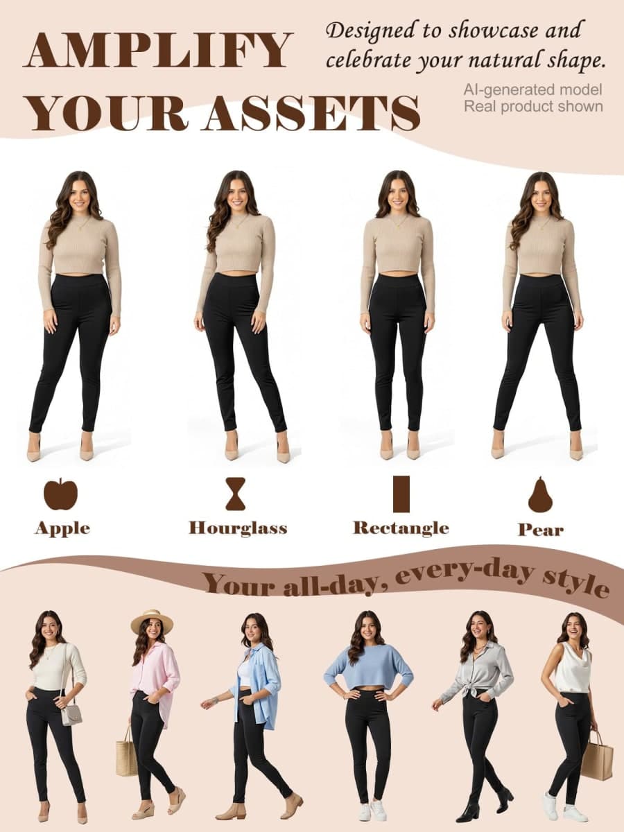 Pants for Women, Comfort Stretch Skinny Slim Dress Pants, Skinny High Waist Pull on Pants with Pockets, Black, 10 thumbnail 5