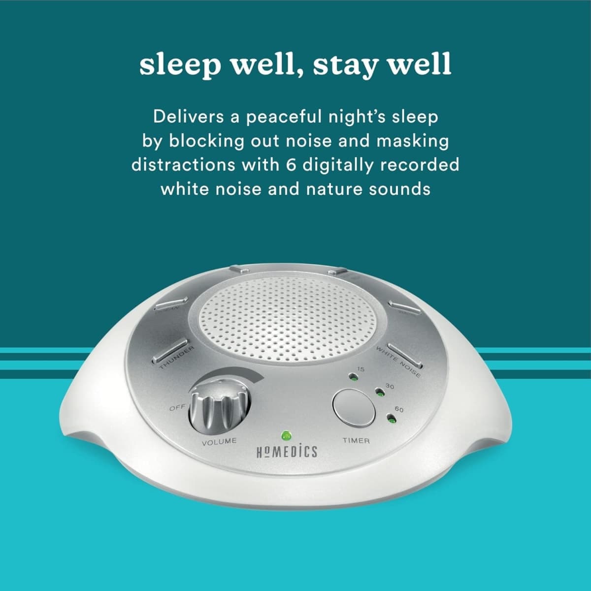 Homedics White Noise Sound Machine, Ambient Sleep Aid, Travel Friendly, 6 Relaxing Nature Sounds, Portable Soothing Relaxation Device for Home, Office, Nursery, Baby, Adults, with Timer thumbnail 4