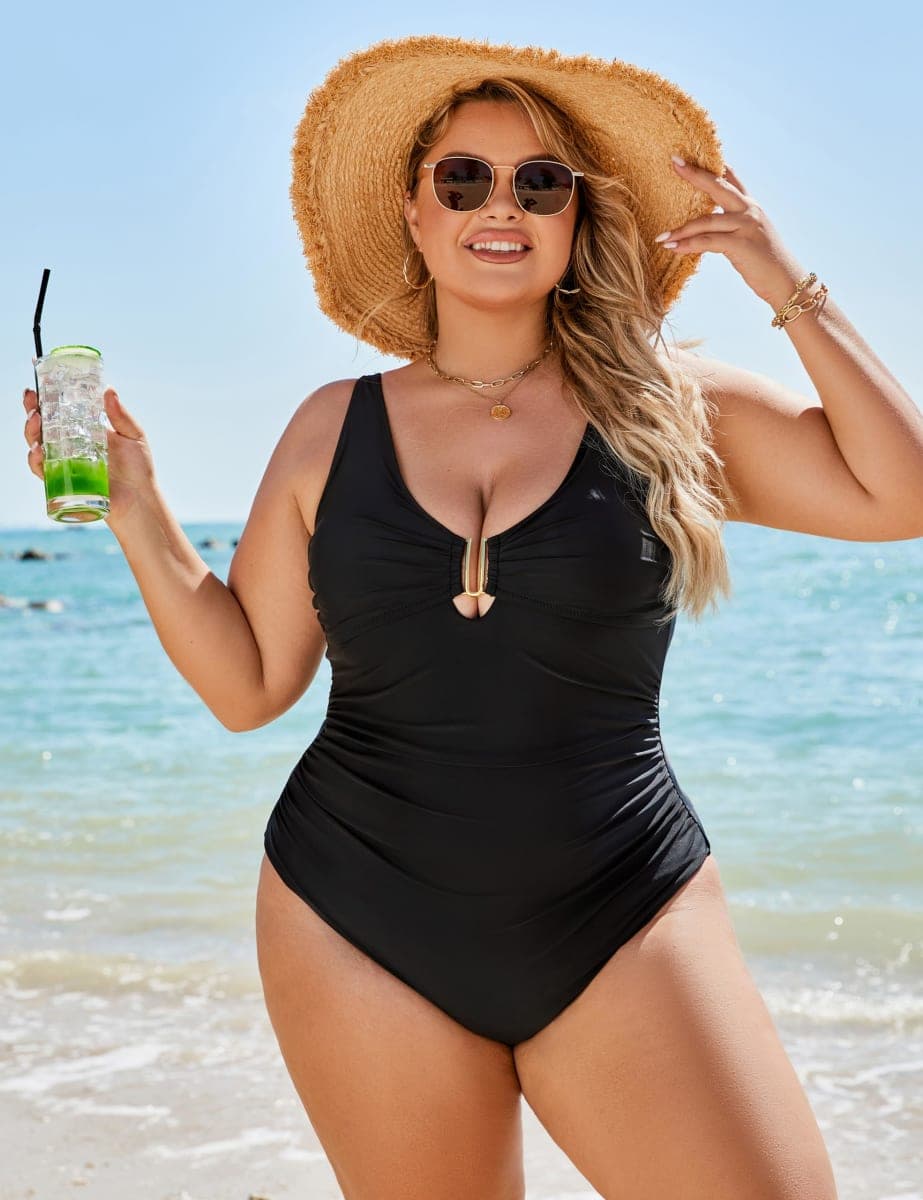 BMJL Women's Tummy Control Swimsuits Ruched Slimming One Piece Bathing Suit Deep V Neck Swimsuit, Black039, X-Large thumbnail 5
