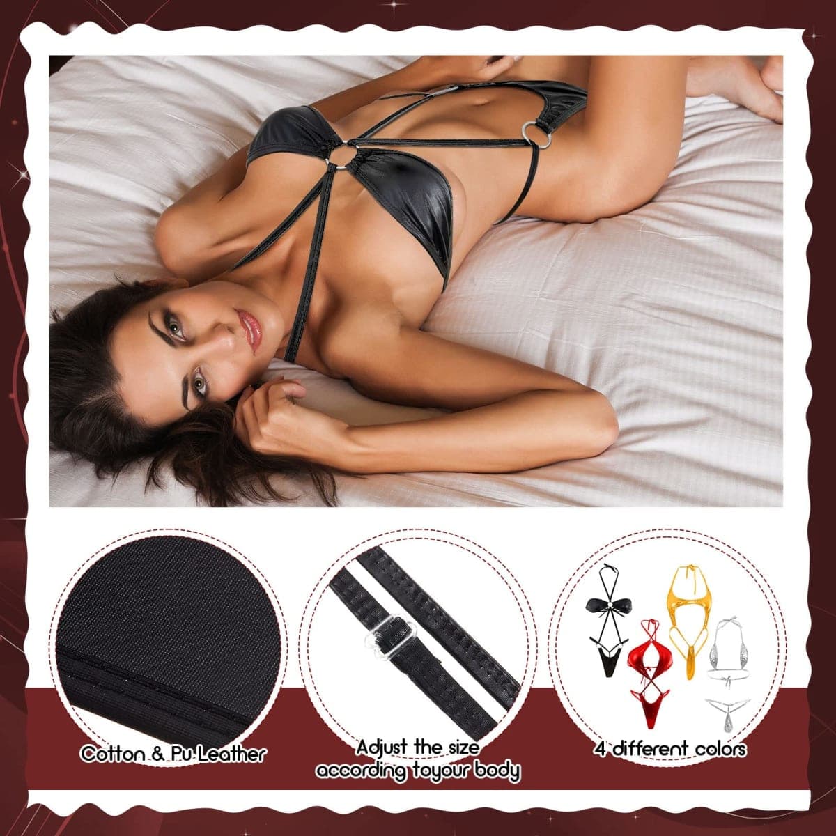 Zhanmai 4 Pcs Womens G String Thong Bikini Stripper Outfits Valentine's Day Women's Stripper Outfits Exotic Sets Swimwear Beachwear Swimsuit(Gold, Silver, Red, Black) thumbnail 4