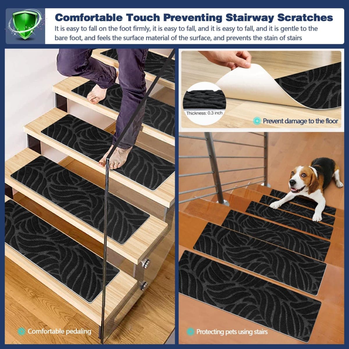 Non Slip Stair Carpet Treads for Wood Steps 8" X 25.6" (15 Pack), Indoor Stair Mats Covers with Adhesive, Anti-Slip Stair Runner Rug for Kids Elders and Dogs thumbnail 3
