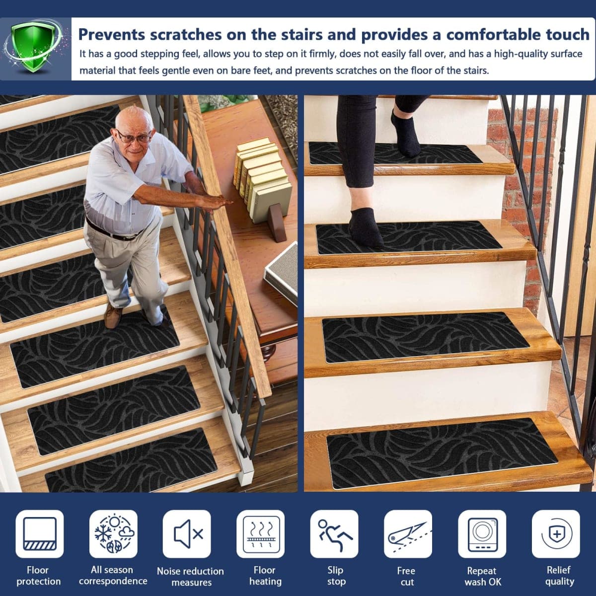 Non Slip Stair Carpet Treads for Wood Steps 8" X 25.6" (15 Pack), Indoor Stair Mats Covers with Adhesive, Anti-Slip Stair Runner Rug for Kids Elders and Dogs thumbnail 5