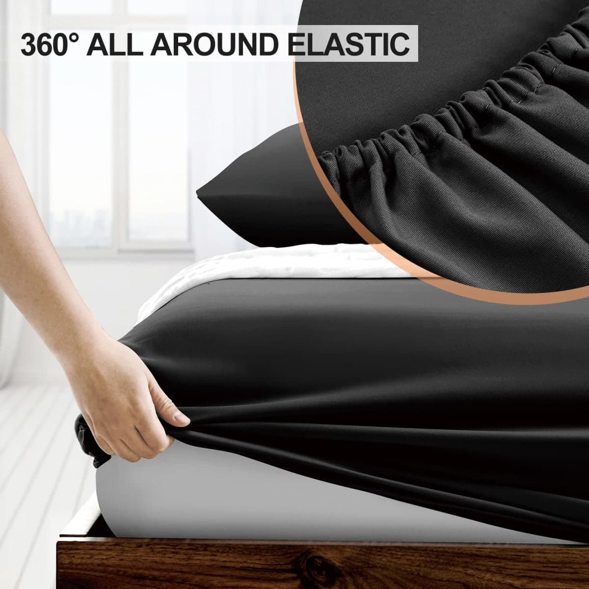 FreshCulture Queen Fitted Sheet - Hotel Quality, Ultra Soft & Breathable Brushed Microfiber, Deep Pocket, Cooling Fitted Sheets for Queen Size Bed (Black) thumbnail 3