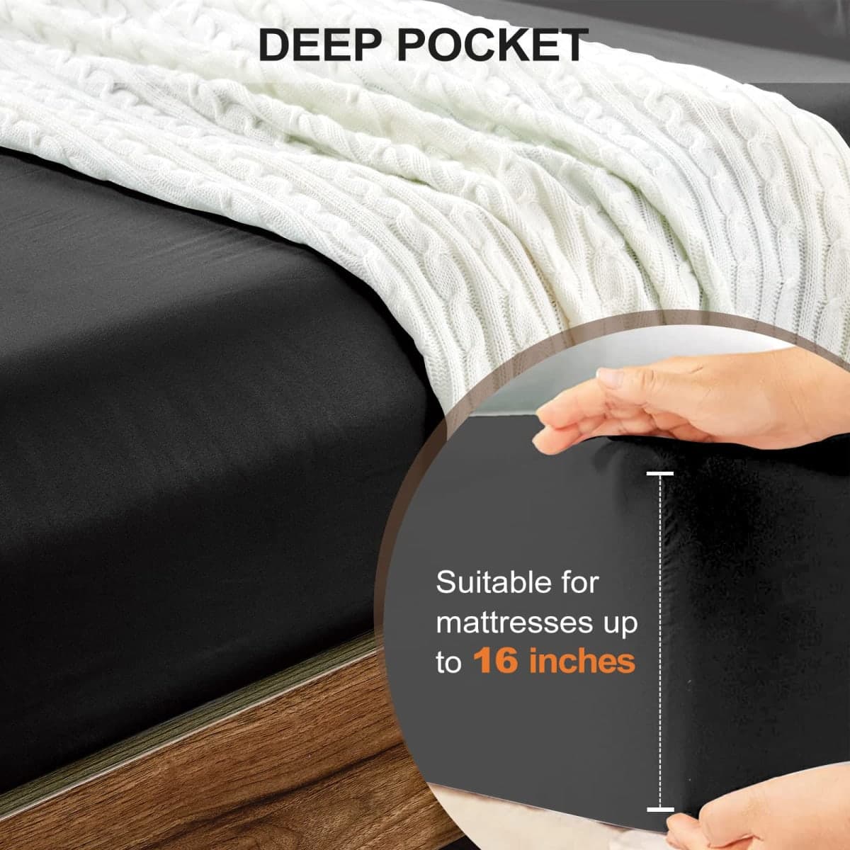 FreshCulture Queen Fitted Sheet - Hotel Quality, Ultra Soft & Breathable Brushed Microfiber, Deep Pocket, Cooling Fitted Sheets for Queen Size Bed (Black) thumbnail 4