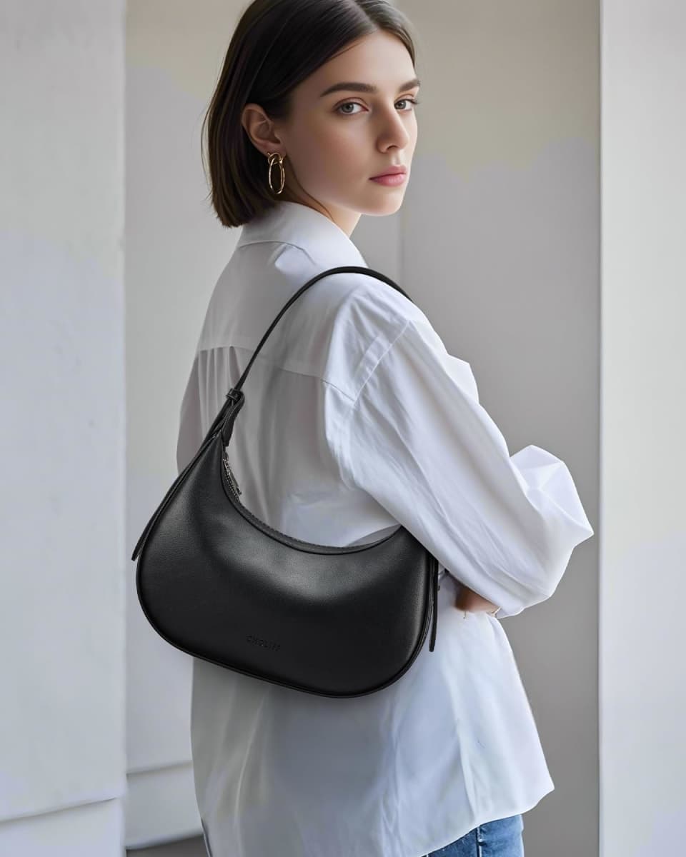 CHOLISS Shoulder Bag for Women RFID Vegan Leather Crescent Hobo Bag Clutch Underarm Purse Top-Handle Travel Handbags, Black thumbnail 2