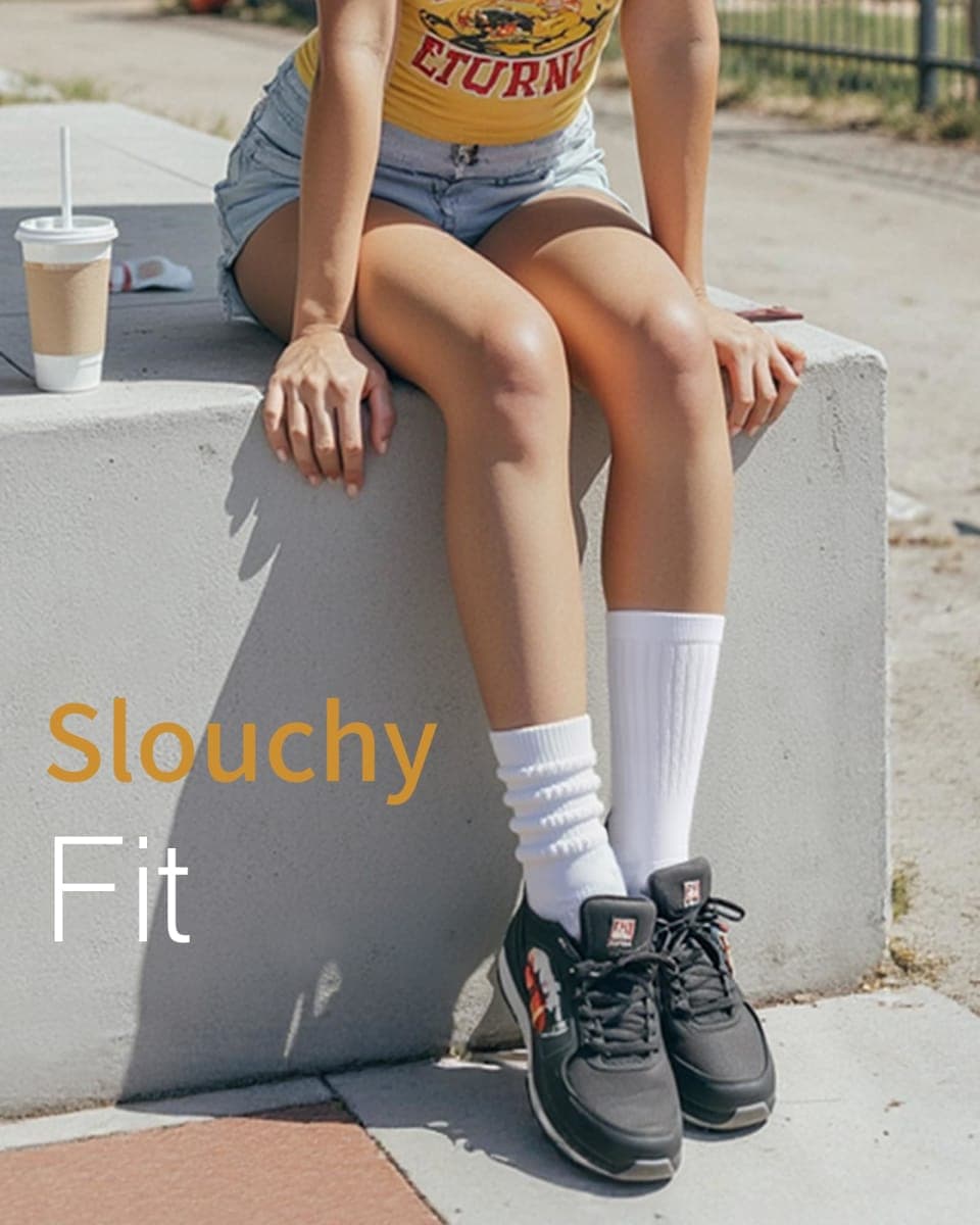 HONGTEYA Slouchy Crew Socks for Women Soft Scrunch Socks Cute Fashion Retro for Boot Sneakers Size 5-11, White*2, One Size Tall thumbnail 2