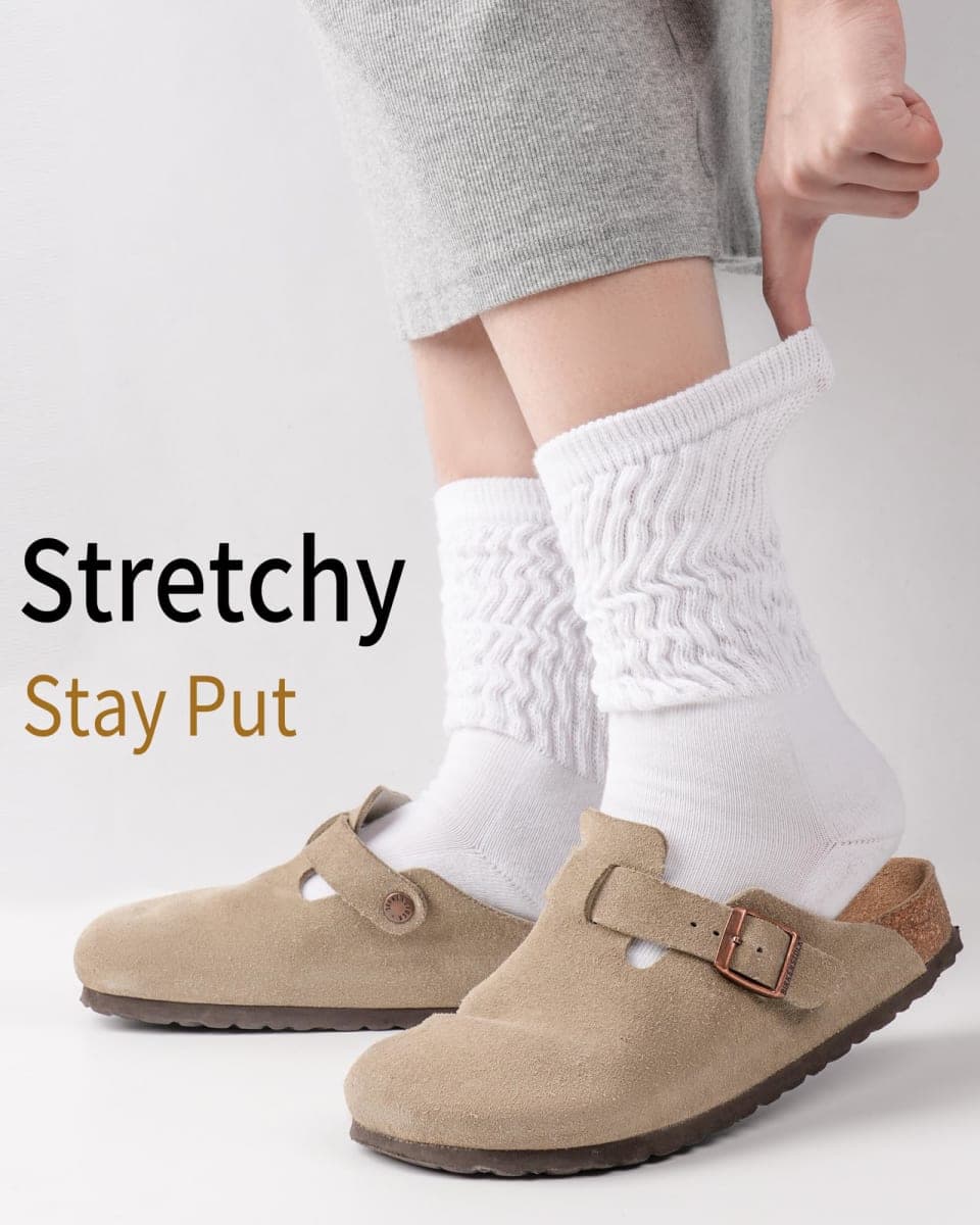 HONGTEYA Slouchy Crew Socks for Women Soft Scrunch Socks Cute Fashion Retro for Boot Sneakers Size 5-11, White*2, One Size Tall thumbnail 3