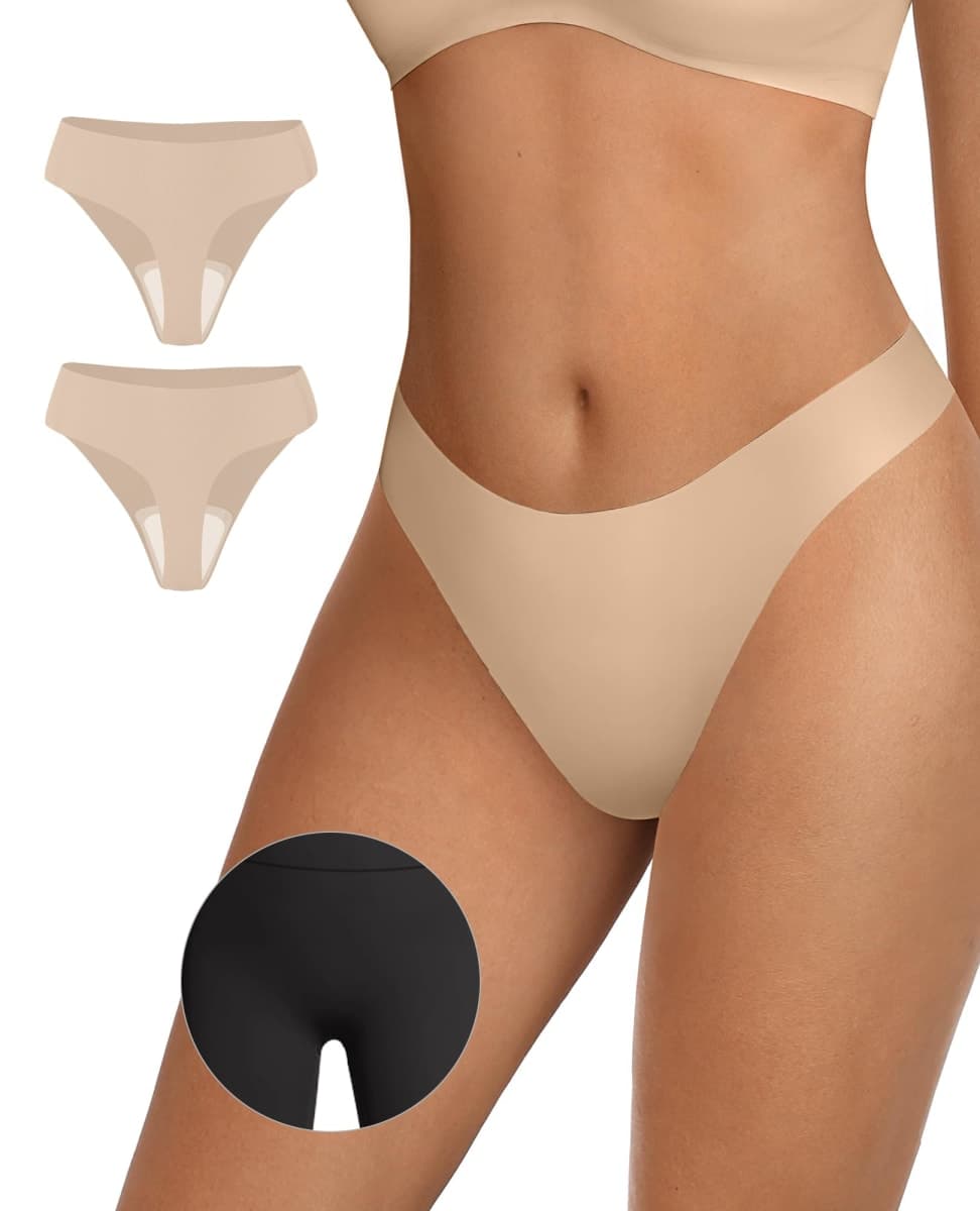 OEAK Seamless Thongs for Women Invisible Thongs No Show Thong Panty Liners Tangas Comfortable Workout G-Strings Underwear, 2*skin Nude, Small — image 1