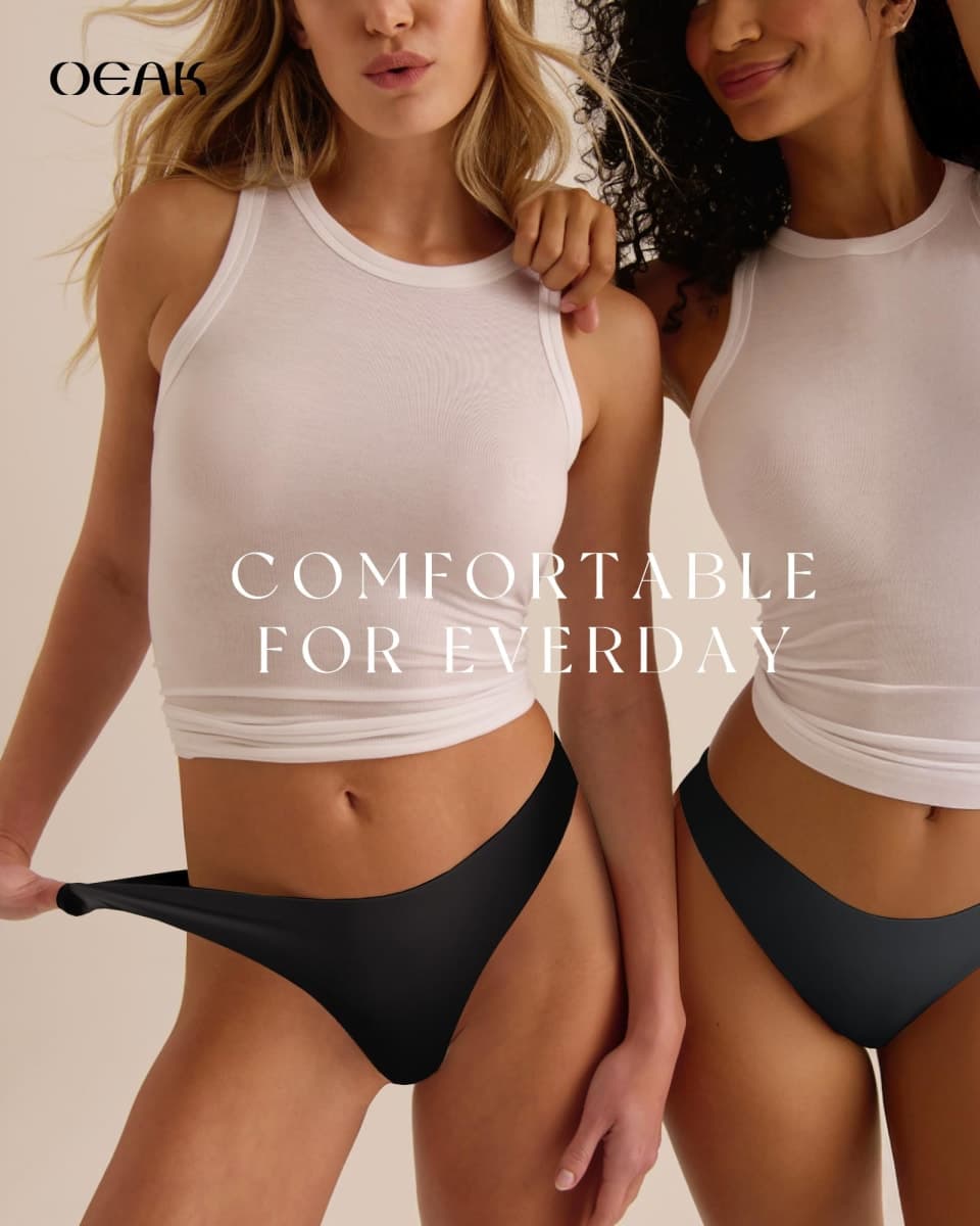 OEAK Seamless Thongs for Women Invisible Thongs No Show Thong Panty Liners Tangas Comfortable Workout G-Strings Underwear, 2*skin Nude, Small thumbnail 2