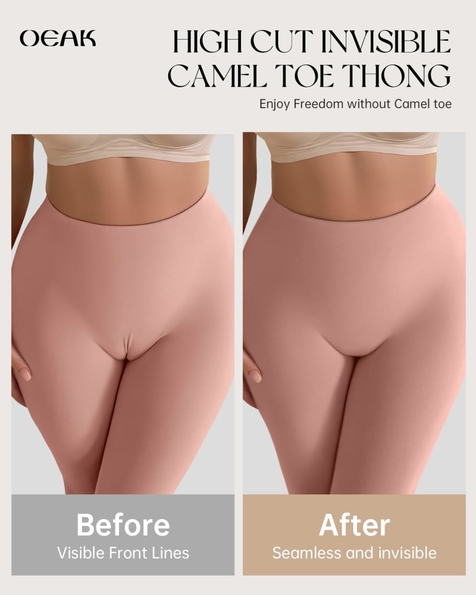 OEAK Seamless Thongs for Women Invisible Thongs No Show Thong Panty Liners Tangas Comfortable Workout G-Strings Underwear, 2*skin Nude, Small thumbnail 3