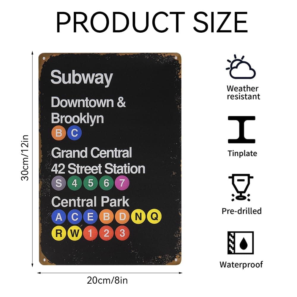 FDKYOEK Subway Sign, Vintage Street Poster, New York City Subway Downtown & Brooklyn Grand Central 42 Street Station Park Sign, Metal Tin Signs, 8 x 12 Inches thumbnail 2