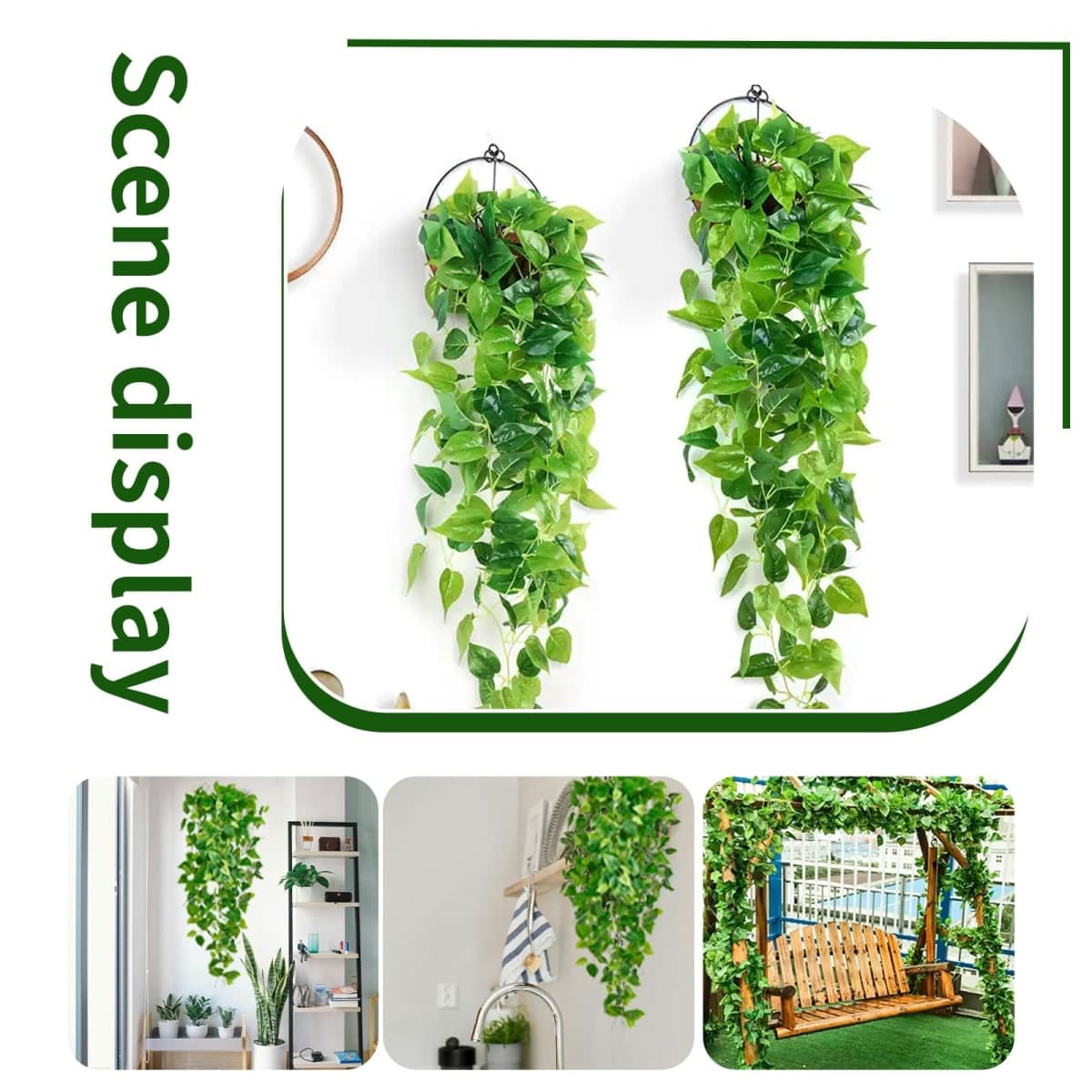 Fake Hanging Plants Vines(2pcs)for Room Decor, Artificial Ivy Greenery Garlands for Home Bedroom Living Aesthetic Kitchen Office Wall Patio Bookshelf,Indoor,Outdoor Farmhouse Decorations(No flowerpot) thumbnail 4