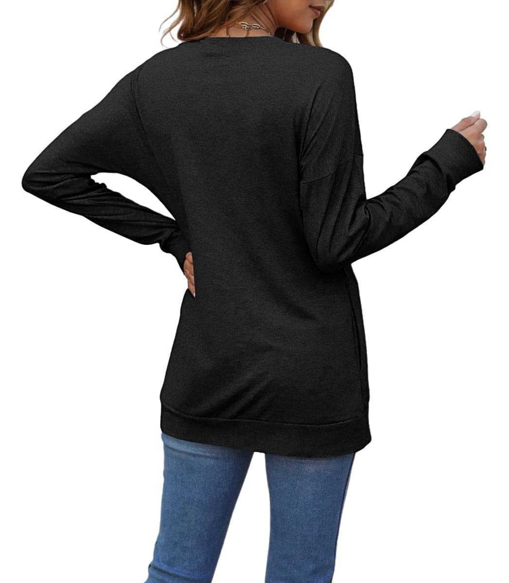 Yandino Sweatshirts for Women Crewneck Long Sleeve Loose Fit Tunic Tops, 17 Black Cat Face, Large thumbnail 2