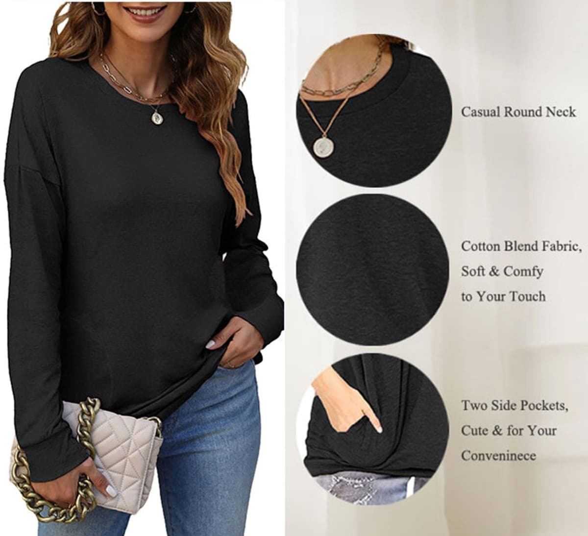 Yandino Sweatshirts for Women Crewneck Long Sleeve Loose Fit Tunic Tops, 17 Black Cat Face, Large thumbnail 4