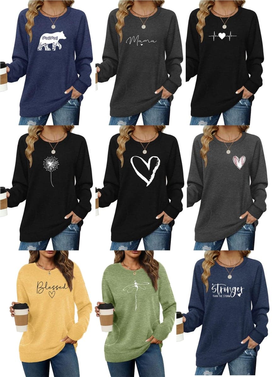 Yandino Sweatshirts for Women Crewneck Long Sleeve Loose Fit Tunic Tops, 17 Black Cat Face, Large thumbnail 5