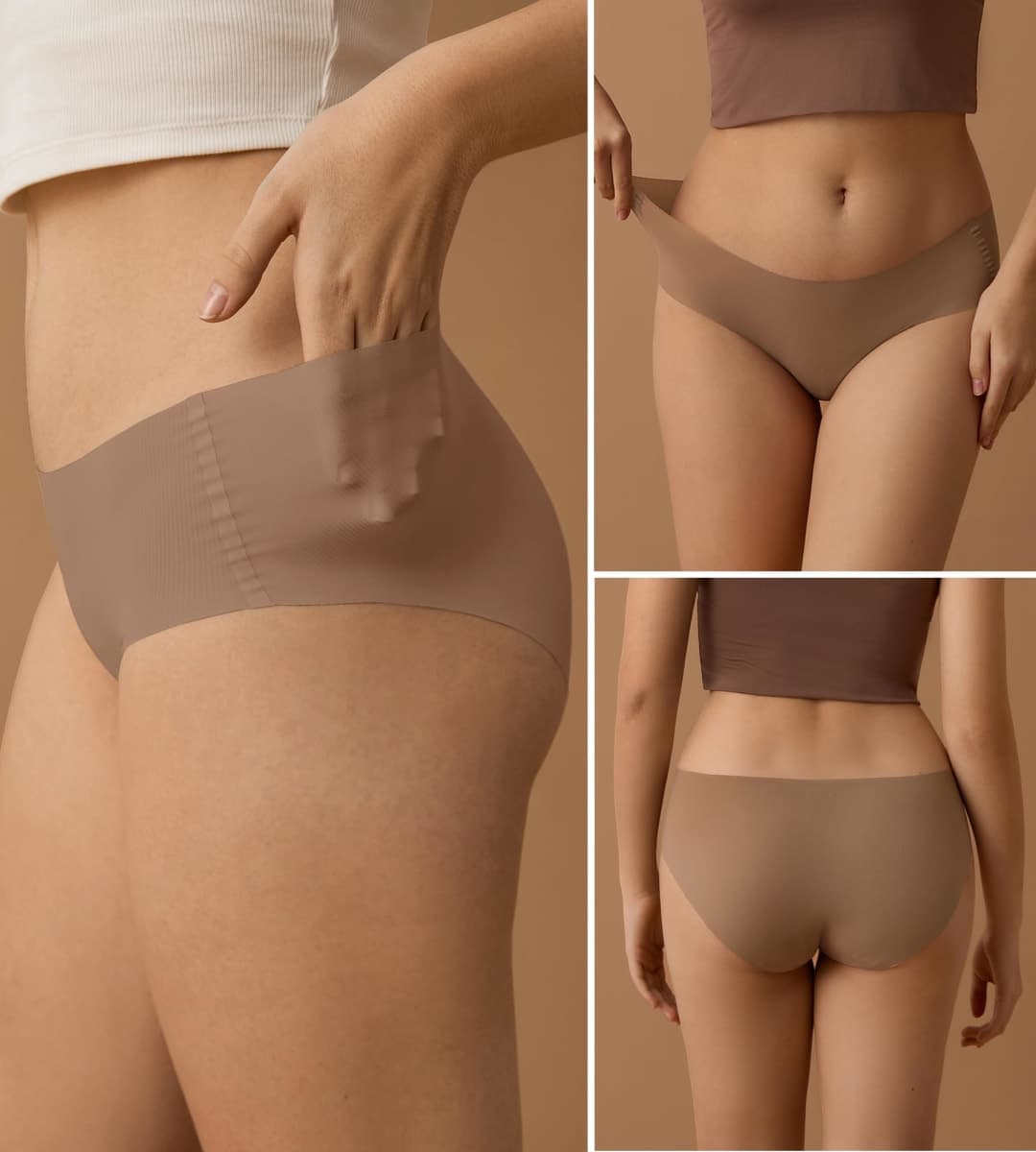 SHARICCA Womens Seamless Underwear No Show Hipster Panties Invisible Lightweight Nuage Bikinis Briefs Microfiber Pack, 5p - Soft Browns & Nudes, XX-Small thumbnail 4