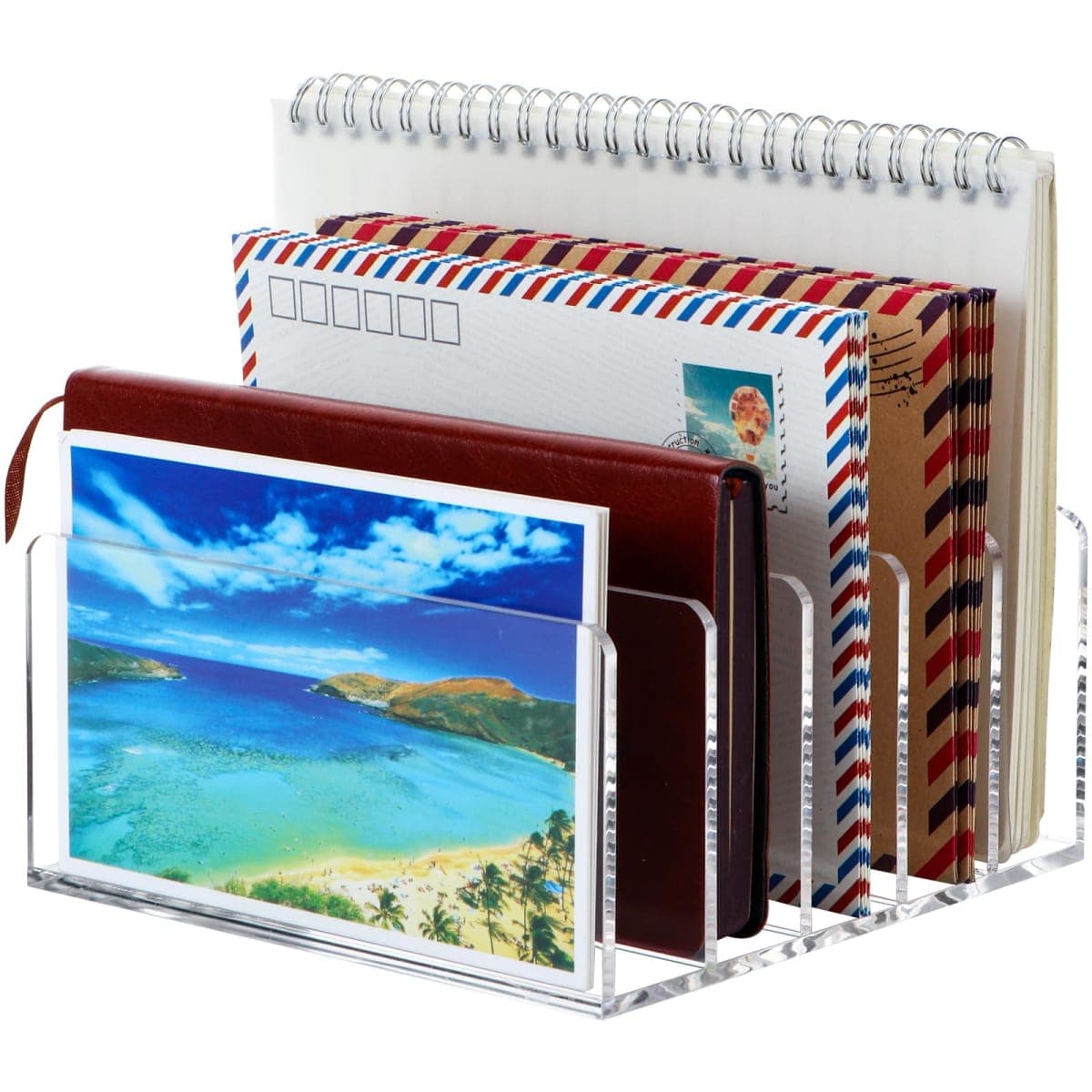 Mail Organizer Countertop, Acrylic 5 Compartments Mail Holder, Small Desk File Storage Holders for Letter, Bill, Mail Sorter, Desktop Letter Folder Holders for Office, Home, School Organization — image 1