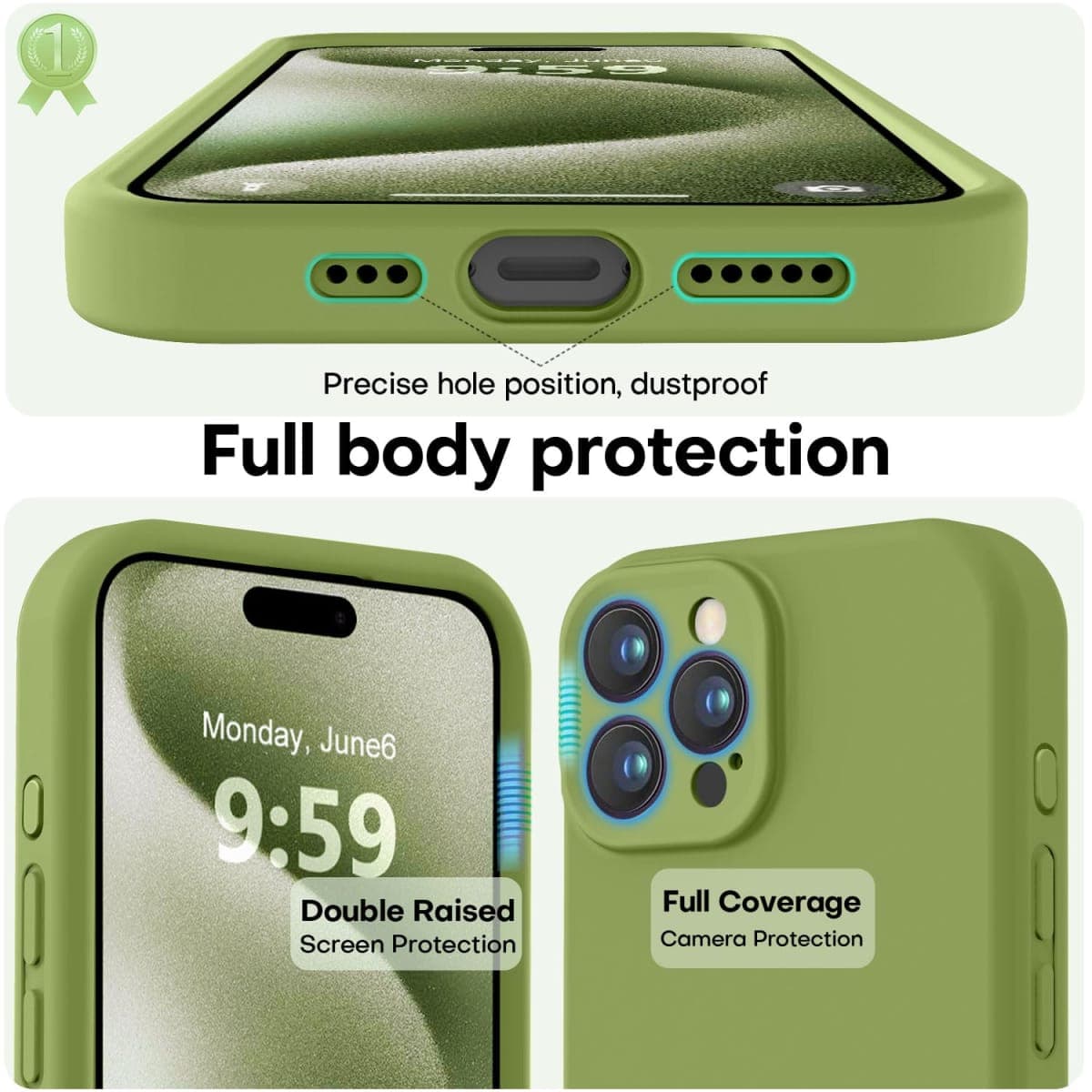 LOVE 3000 Designed for iPhone 15 Pro Max Case, Premium Silicone with [Soft Anti-Scratch Microfiber Lining] Shockproof Protective Phone Case for Men Women Girls 6.7", Cedar Green thumbnail 3