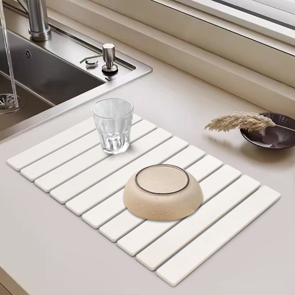 Large Stone Dish Drying Mats for Kitchen Counter, 24"(L)×16"(W) Quick Dry Collapsible Dish Drying Mat, Eco-Friendly Absorbent Diatomaceous Earth Mats thumbnail 3