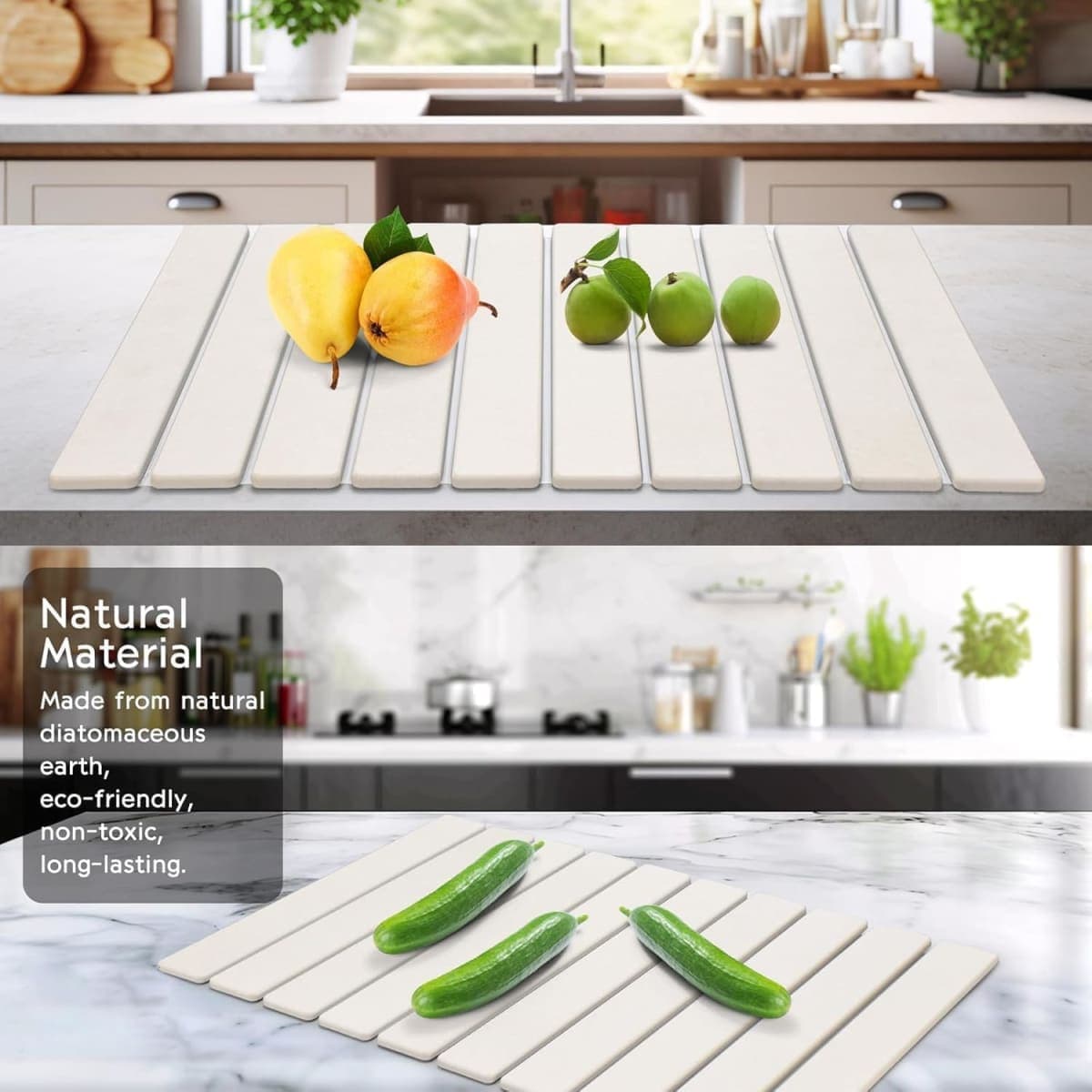 Large Stone Dish Drying Mats for Kitchen Counter, 24"(L)×16"(W) Quick Dry Collapsible Dish Drying Mat, Eco-Friendly Absorbent Diatomaceous Earth Mats thumbnail 4
