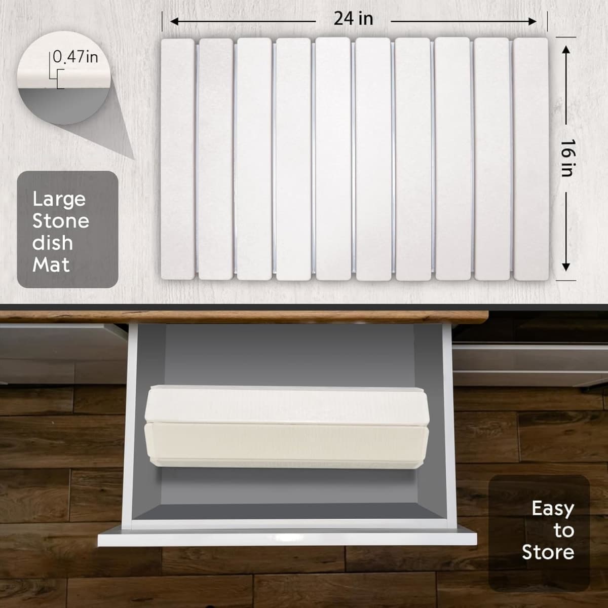 Large Stone Dish Drying Mats for Kitchen Counter, 24"(L)×16"(W) Quick Dry Collapsible Dish Drying Mat, Eco-Friendly Absorbent Diatomaceous Earth Mats thumbnail 5