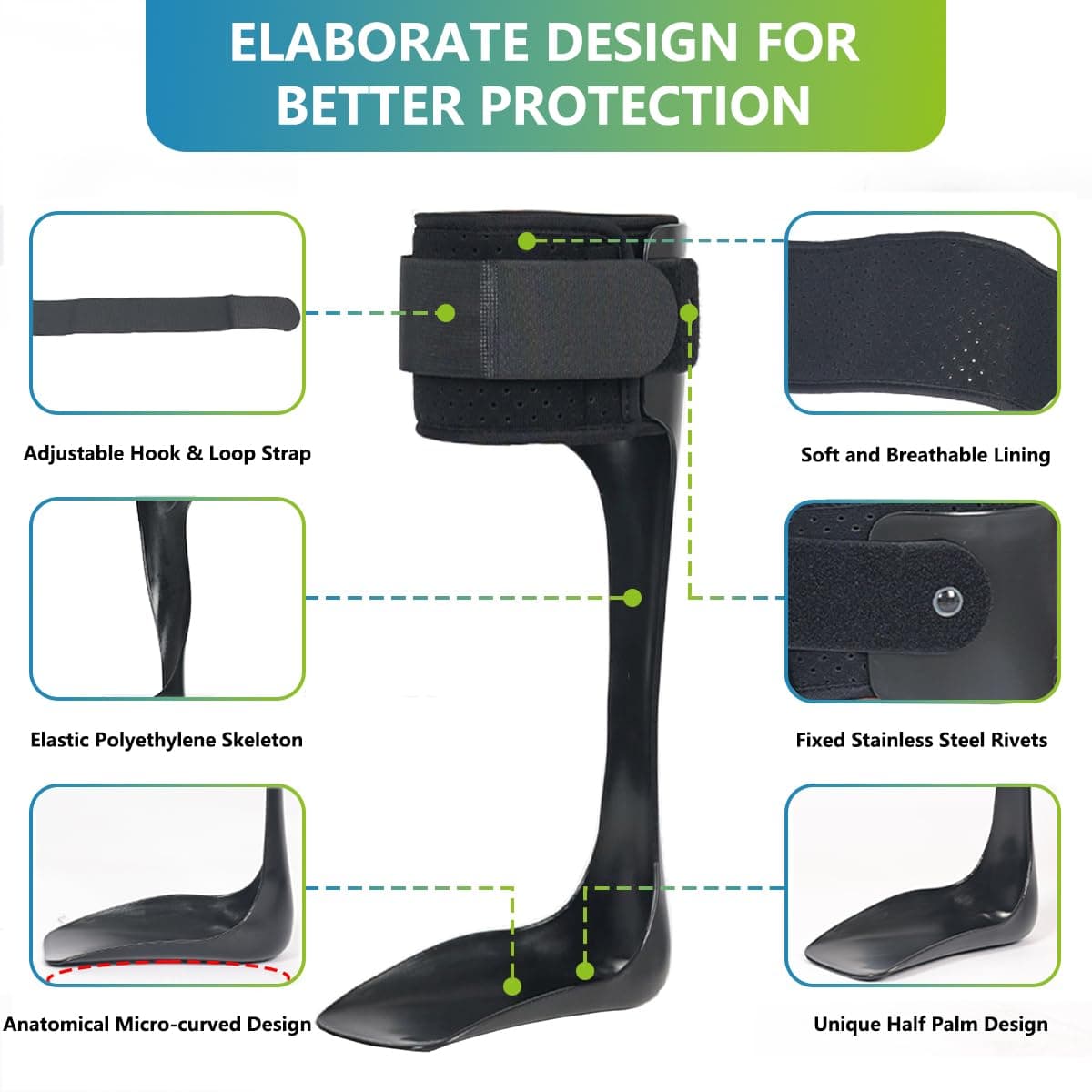 Komzer AFO Drop Foot Brace for Men Women Ultra Thin Half Palm Ankle Stabilizer Daily Ambulation Walk Auxiliary Footwear Inserts for Stroke Hemiplegia, S-Right thumbnail 3