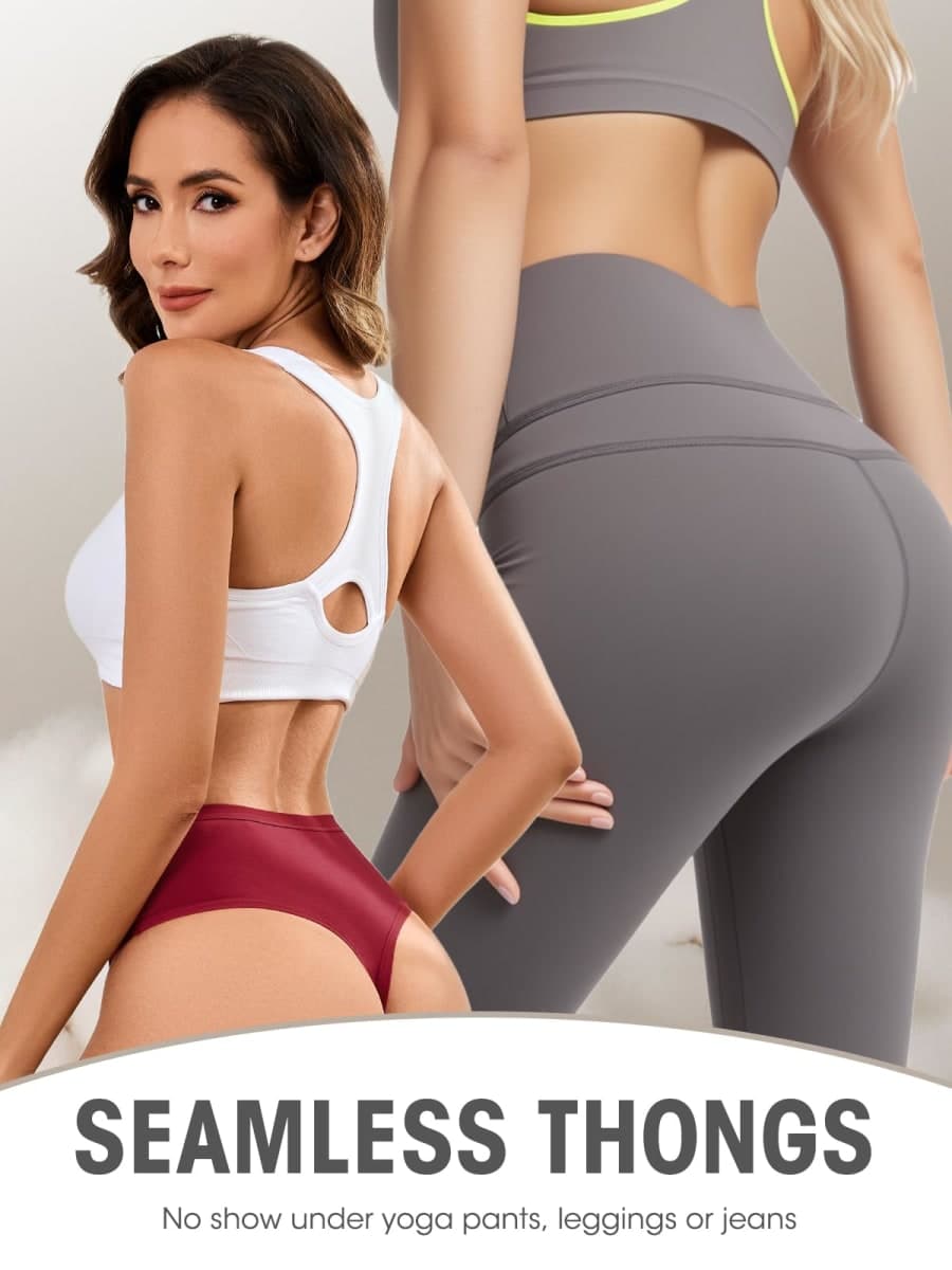 sosusu Seamless Underwear for Women Cotton Thongs High Waisted Soft Breathable No Show Panties Invisible Stretch 6 Pack, A-6 Color Packs, Medium thumbnail 4