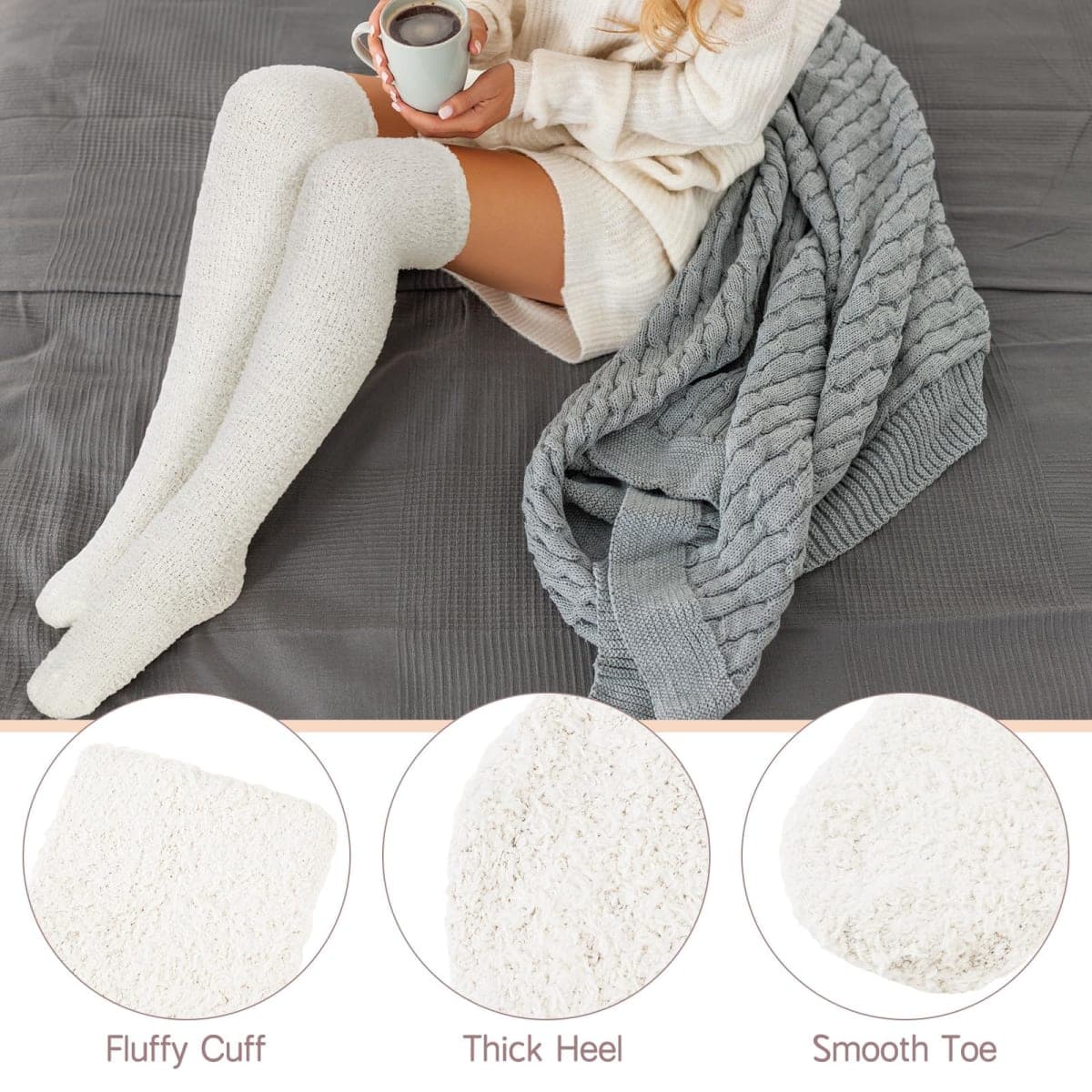 Liitrsh 6 Pairs Women Knee High Fuzzy Socks Soft Long Thigh High Warm stockings Cozy Slipper Plush Socks, Dark Color, 5-10 thumbnail 2