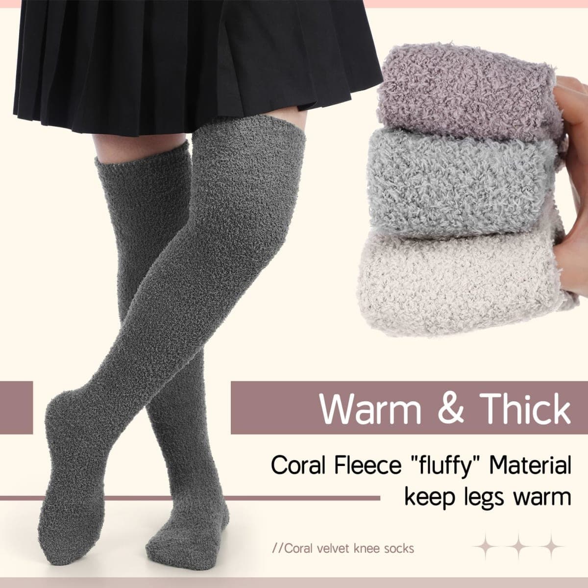 Liitrsh 6 Pairs Women Knee High Fuzzy Socks Soft Long Thigh High Warm stockings Cozy Slipper Plush Socks, Dark Color, 5-10 thumbnail 3