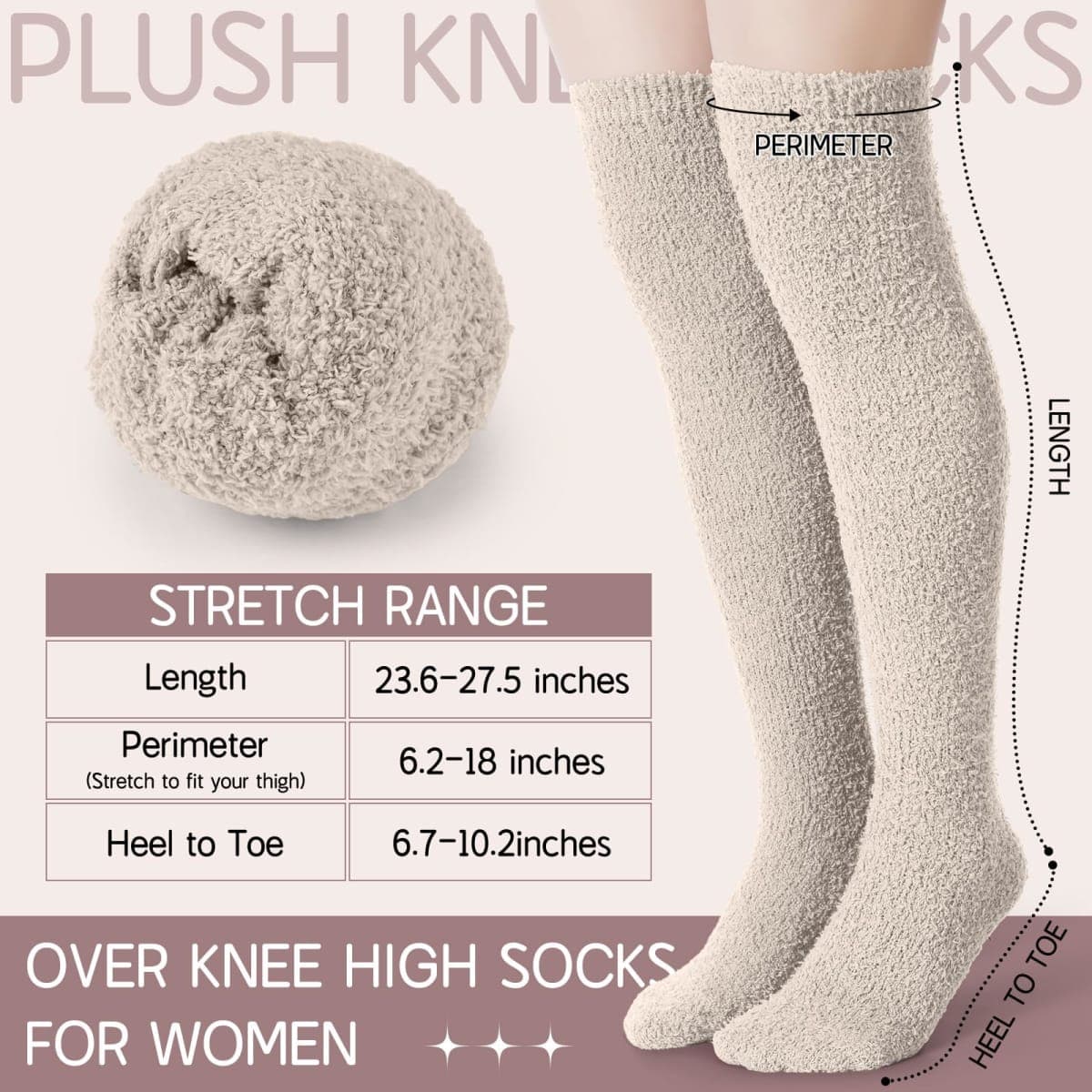 Liitrsh 6 Pairs Women Knee High Fuzzy Socks Soft Long Thigh High Warm stockings Cozy Slipper Plush Socks, Dark Color, 5-10 thumbnail 4