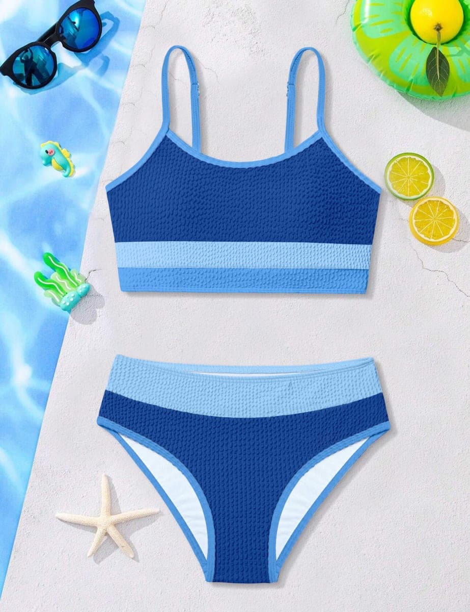 TALLWH Girls Bathing Suit Color-Block Adjustable Straps Bikini Sets Girls Two Piece Swimsuits with Chest Pad Swimwear 7-18T thumbnail 5