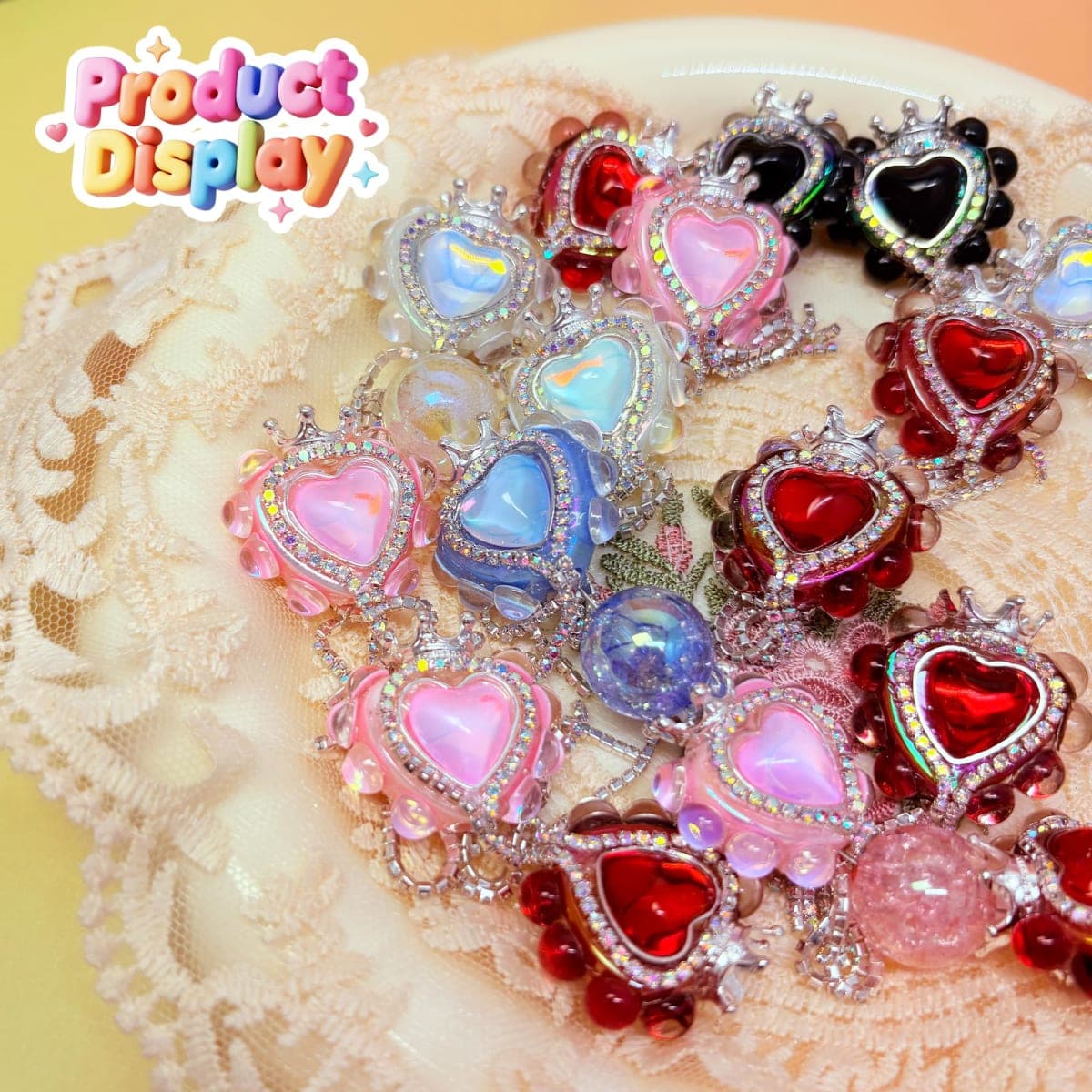 10pcs Rhinestone Focal Beads for Pens, Sparkling Heart-Shaped Designs with Tassels, Fancy Beads for DIY Jewelry Making Keychains Crafts Holiday Decorations thumbnail 4